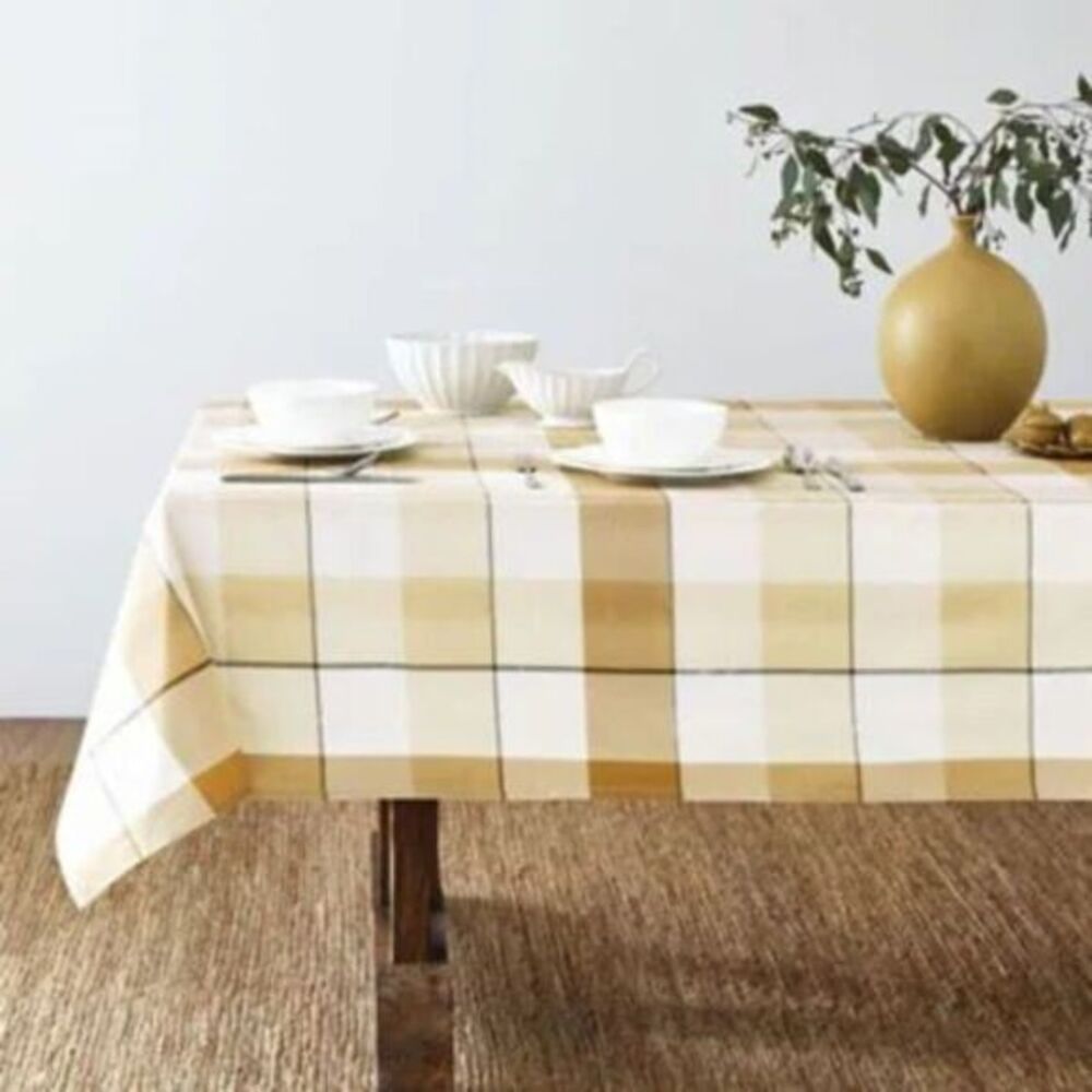 Bee &‎ Willow Tonal Check Laminate Tablecloth 52"x70" Resists Stains New!